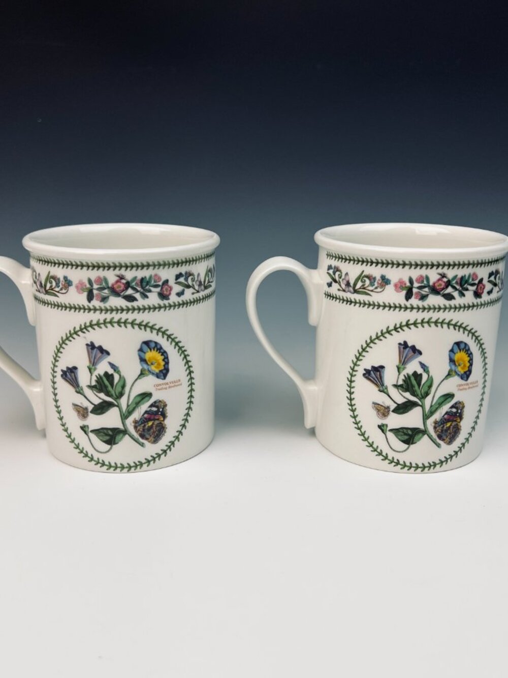 Two Portmeirion Variations Bindweed Mugs Match Botanic Garden Made in UK Vintage